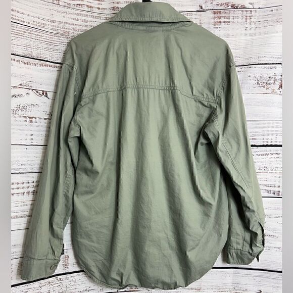 Abercrombie and Fitch shirt womens Sz Small snap front army green shacket cotton - Picture 3 of 11